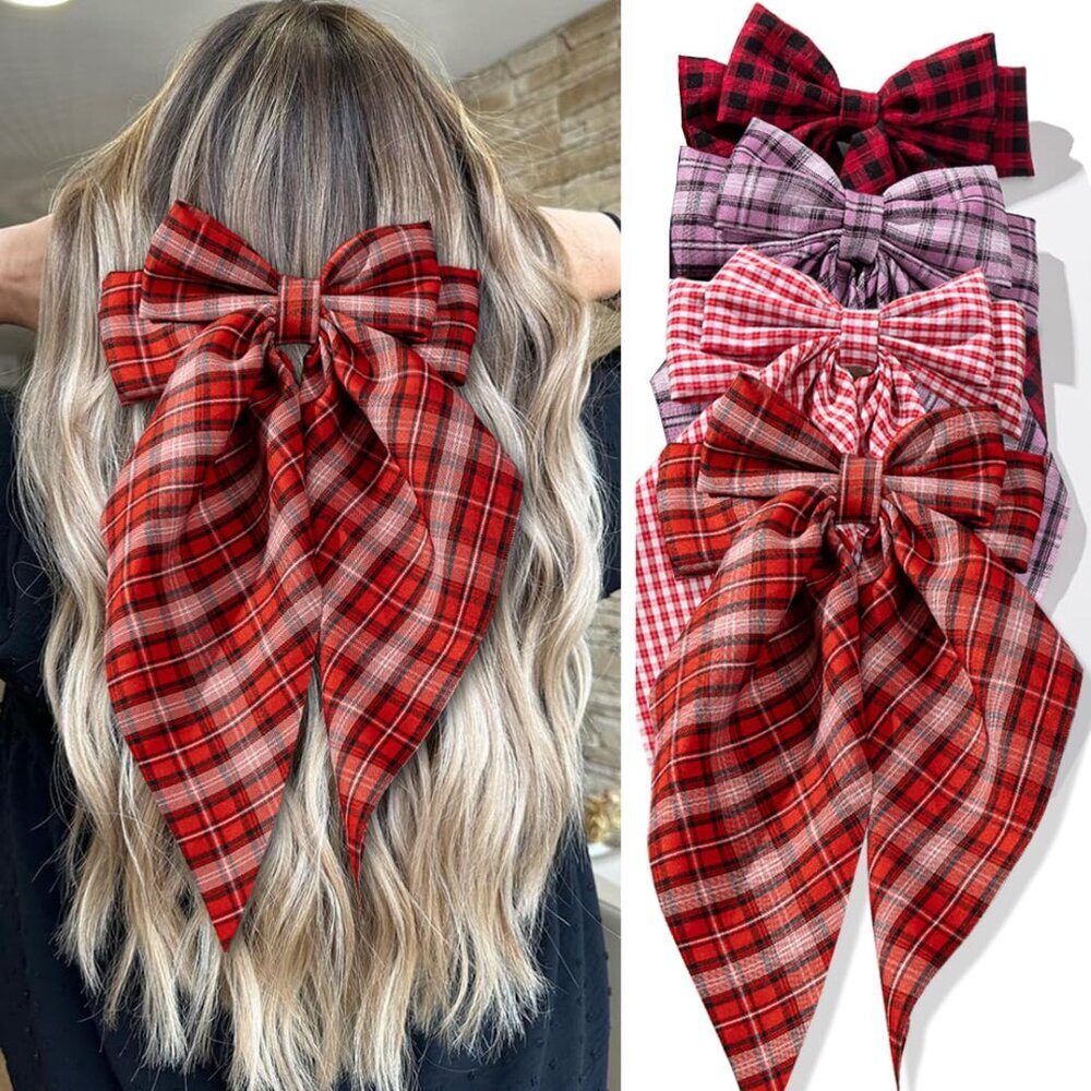 Hair Bows 4 PCS Hair Bows for Women Girls,Bow-knot Hair Clips for Women Thick Ha